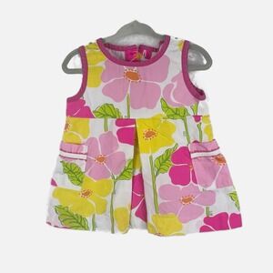 LILLY PULITZER Preppy Pink Yellow Floral Sleeveless Cotton Dress Sz‎ 6-12 Months
